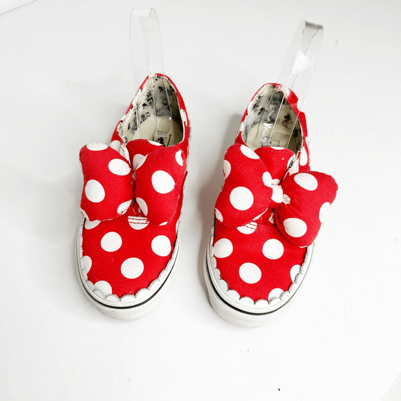 Vans Disney Minnie Mouse Bow Slip On Shoes red polka dot RARE Big Girls Youth 2 - Picture 2 of 5